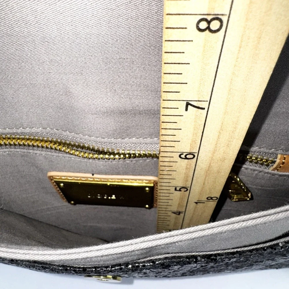 J CREW Black Silver Glitter Chain Cocktail Party Small Envelope Purse Bag Clutch
